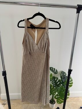 Stop Staring Tan Metallic Mini Dress